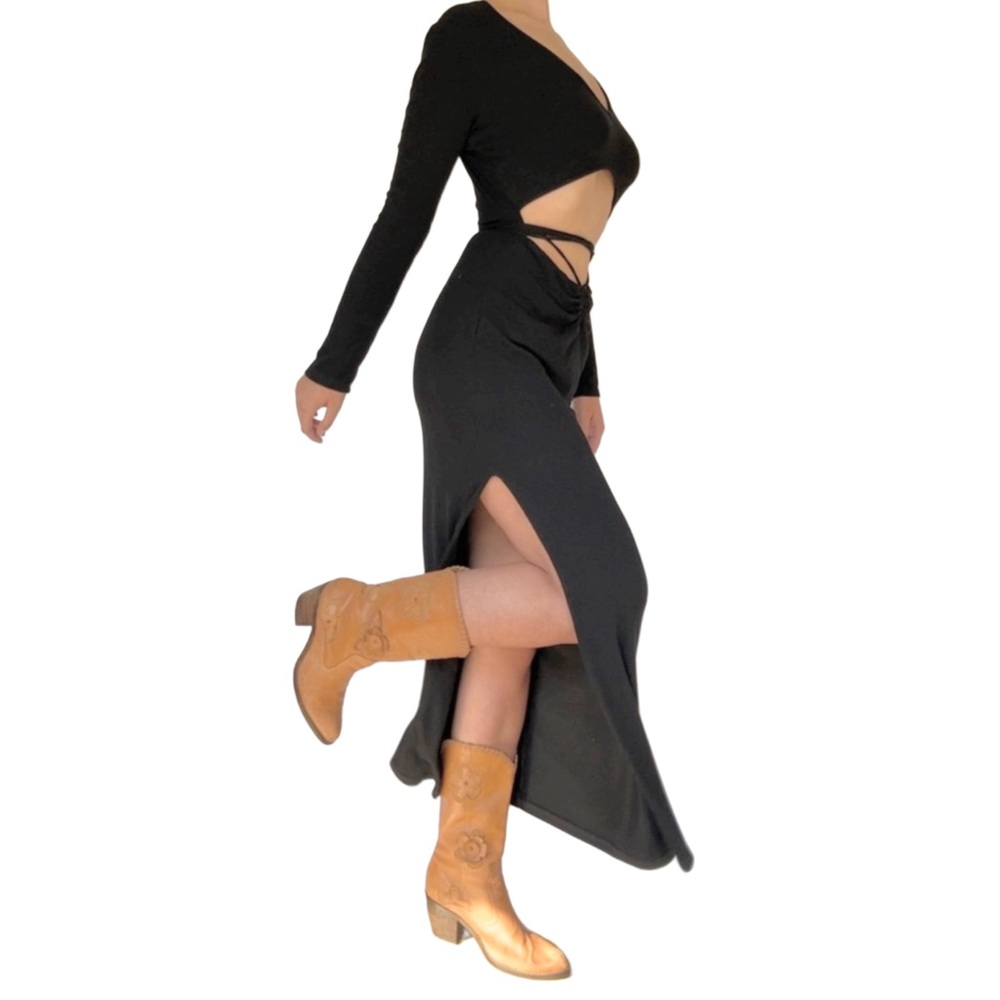 Princess Polly Noa Ribbed Midi Dress Black